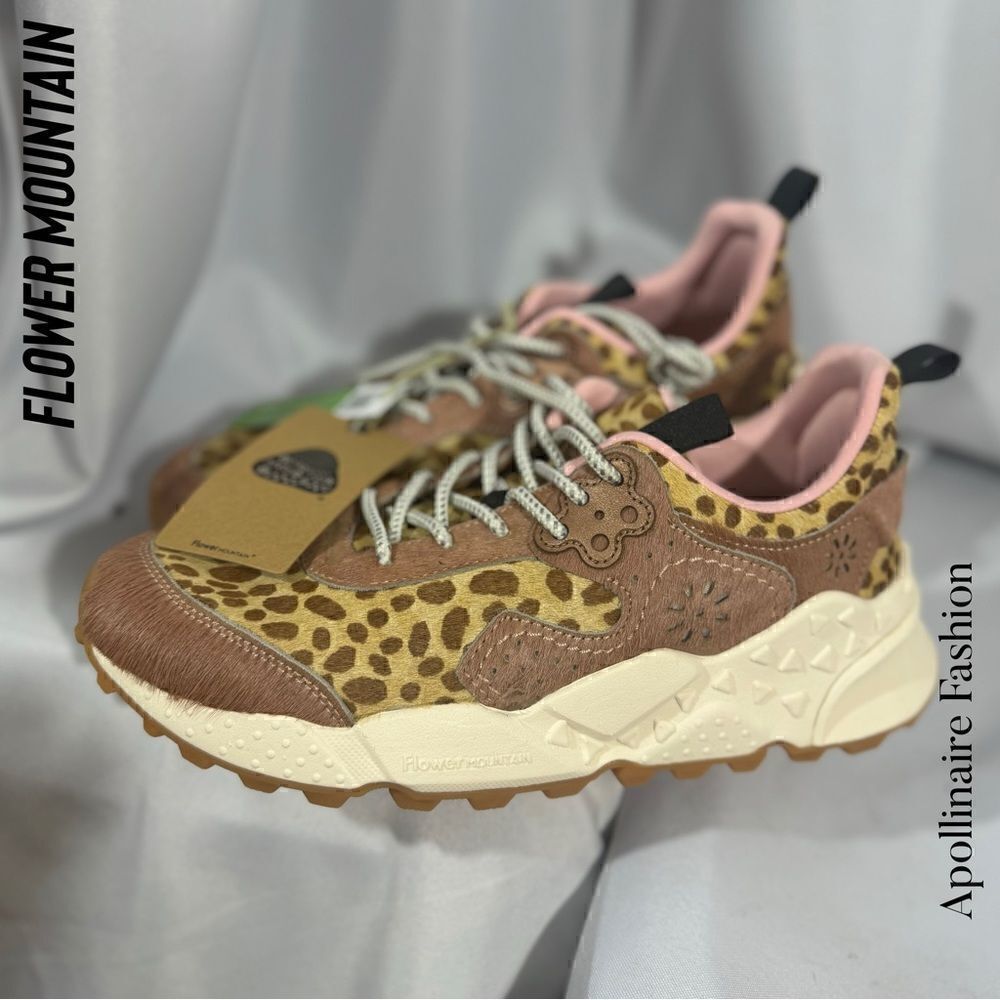 FLOWER MOUNTAIN KOTETSU Animal-print suede sneakers in Pink Brown Tan Size 41